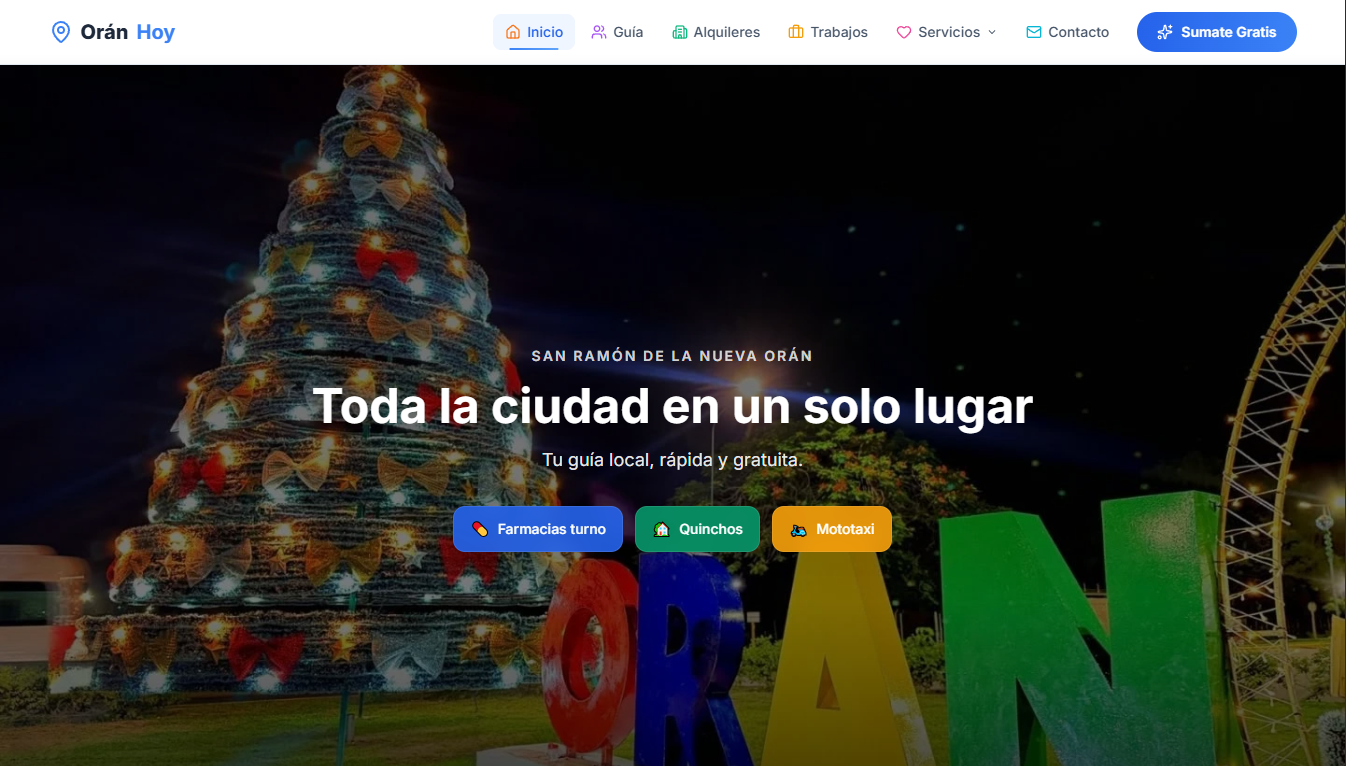 Captura de pantalla del sitio web Oran Hoy - muestra la interfaz de su proyecto
